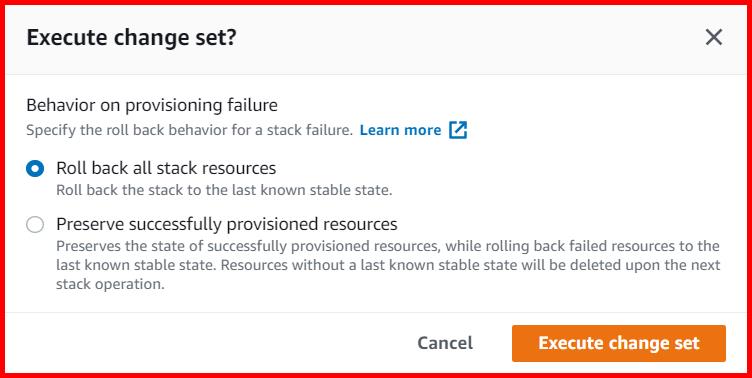 Picture showing a popup window to invoke the execution of the change set